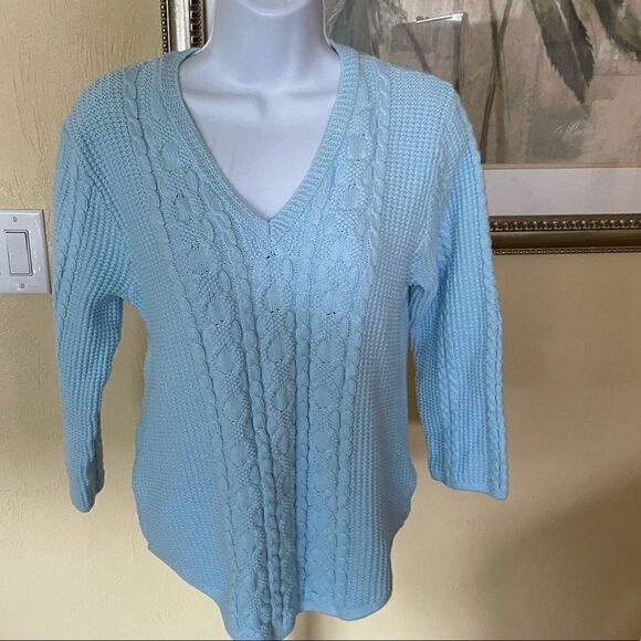 Jeanne Pierre Cable Knot V-Neck Sweater, Medium - Picture 1 of 3